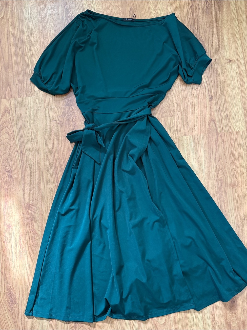 Women’s Teal Midi Dress with Self Tie Waist
